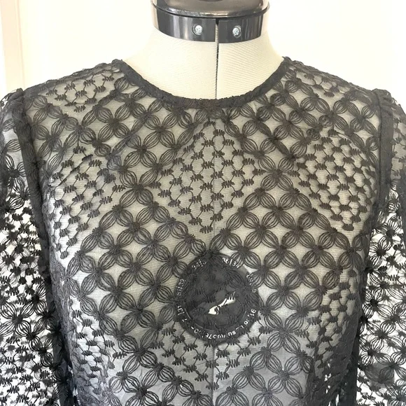 Love Bonito Studio NWT lace long sleeved top, tie back, black, semi sheer, XS - Picture 4 of 9